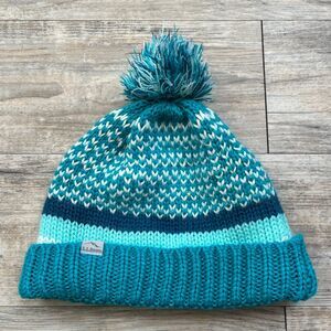 L.L. Bean Winter Hat Pom Pom Blue Fair Isle Vintage M/L Knit Warm